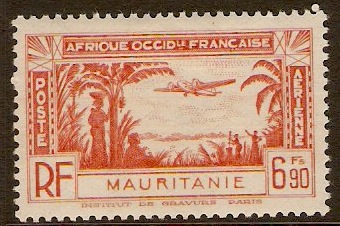 Mauritania 1940 6f.90 Orange Air Stamp. SG124.