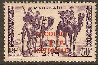 Mauritania 1941 24+1f on 50c Violet. SG124a.