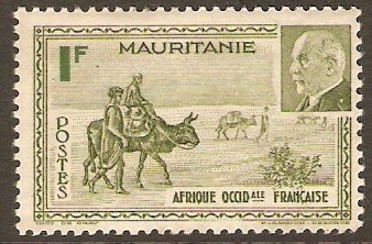 Mauritania 1942 1f Yellow-green. SG124e.