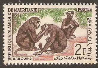 Mauritania 1963 2f Animals series - Guinea baboons. SG168.