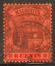Mauritius 1900 6c Purple and carmine on red. SG146.