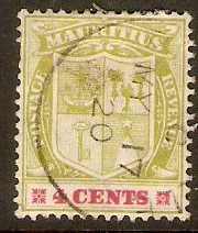 Mauritius 1910 4c Pale yellow-green and carmine. SG184.