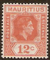 Mauritius 1938 12c Salmon. SG257.