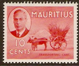 Mauritius 1950 10c Scarlet. SG281.