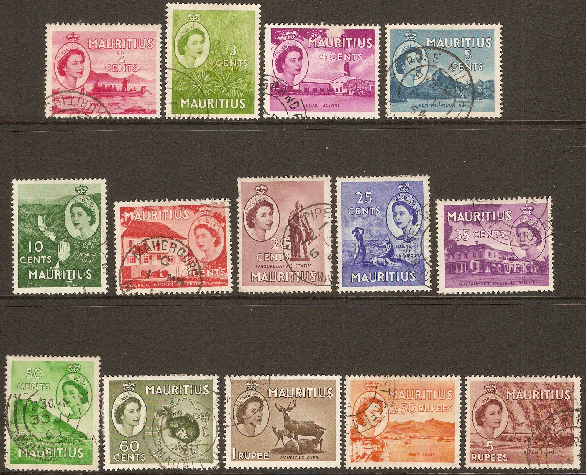 Mauritius 1953 Queen Elizabeth II definitives set. SG293-SG305.