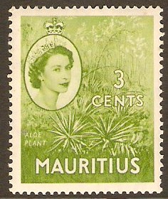 Mauritius 1953 3c Yellow-green. SG294.
