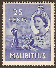Mauritius 1953 25c Bright blue. SG300a.