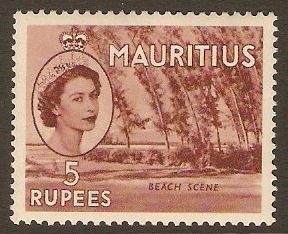 Mauritius 1953 5r Red-brown. SG305.