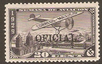 Mexico 1929 20c Violet Official Stamp. SGO502.