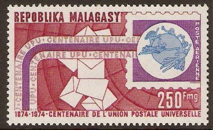 Malagassy 1974 250f UPU Centenary Stamp. SG279.