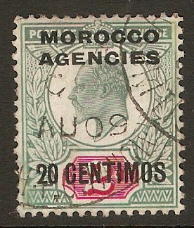 Morocco Agencies 1907 20c on 2d Pale grey-grn & carm-red. SG115.