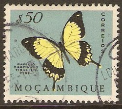 Mozambique 1953 50c Butterfly and Moth Series. SG477.