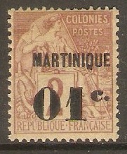 Martinique 1888 1c on 2c Brown on buff. SG9.