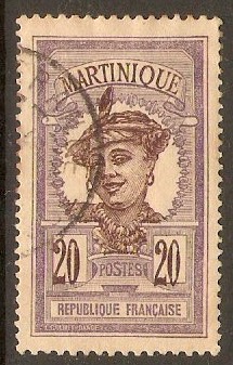 Martinique 1908 20c Deep lilac. SG68.