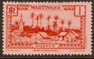 Martinique 1933 1c Scarlet on rose. SG134.