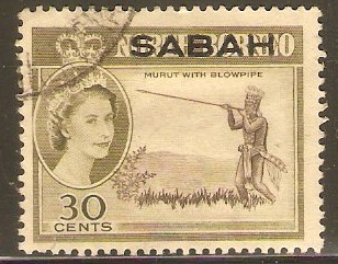 Sabah 1964 30c Sepia and olive. SG416.