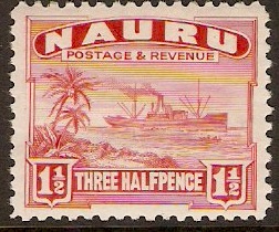 Nauru 1924 1d Scarlet. SG28B.
