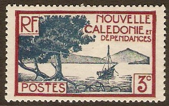 New Caledonia 1928 3c Blue and lake. SG139.