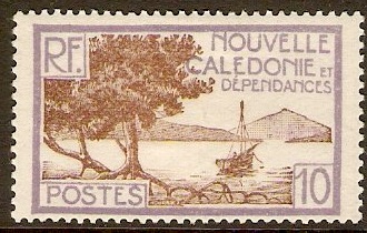 New Caledonia 1928 10c Chocolate and lilac. SG142.