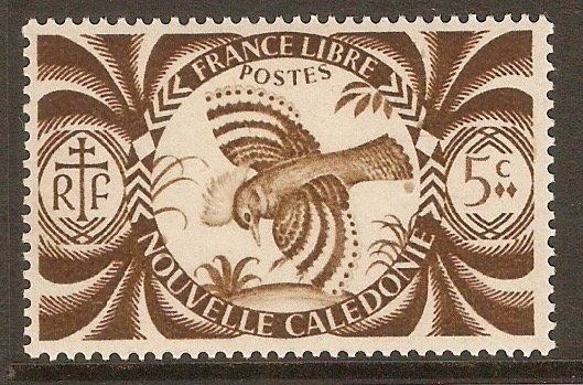 New Caledonia 1942 5c Brown - Free French series. SG267.