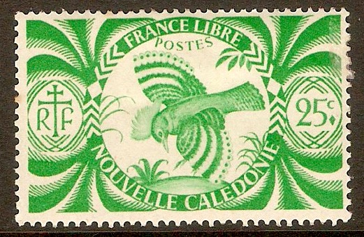 New Caledonia 1942 25c Emerald-green - Free French series. SG269