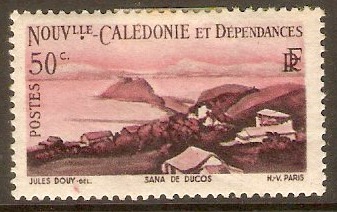 New Caledonia 1948 50c Maroon and rose. SG309.