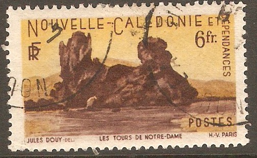 New Caledonia 1948 6f Lake-brown and yellow. SG320.