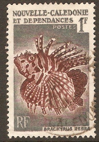 New Caledonia 1959 1f Zebra Lionfish. SG344.
