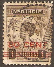 Netherlands Indies 1921 80c on 1g Sepia. SG256.