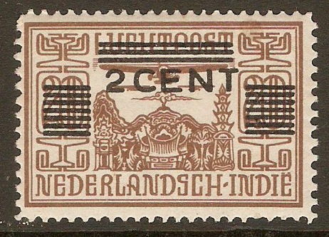 Netherlands Indies 1934 2c on 20c Brown. SG366.