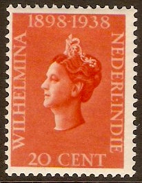 Netherlands Indies 1938 20c Vermilion Coronation Anniv. SG392.