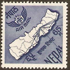 Nepal 1968 65p Blue Air routes map. SG227.