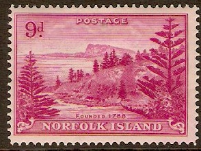 Norfolk Island 1947 9d Magenta. SG10.