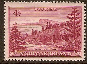 Norfolk Island 1947 4d Claret. SG7.