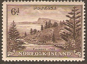 Norfolk Island 1947 6d Purple-brown. SG9. - Click Image to Close