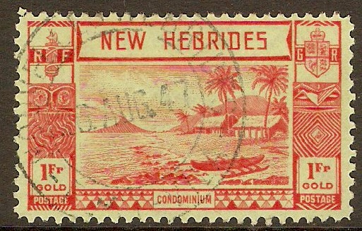 New Hebrides 1938 1f Red on green. SG60.