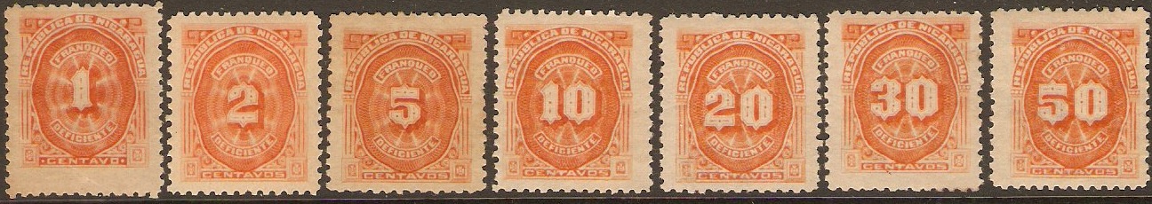 Nicaragua 1896 Orange Postage Due Set. SGD99A-SGD105A.
