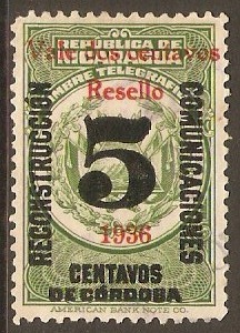 Nicaragua 1936 1c on 5c Fiscal Stamp. SG908.