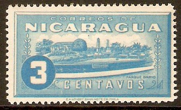 Nicaragua 1939 3c Light blue. SG1005.