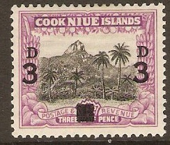 Niue 1940 3d on 1d black and purple. SG78. - Click Image to Close