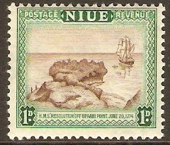 Niue 1950 1d Brown and blue-green. SG114.