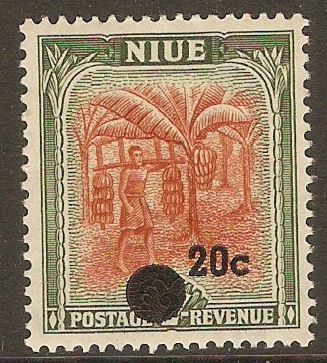 Niue 1967 20c on 2s Decimal Currency overprint series. SG133.