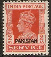 Pakistan 1947 2a Vermilion Service Stamp. SGO6.