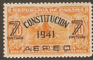 Panama 1941 7c on 10c Orange. SG388.