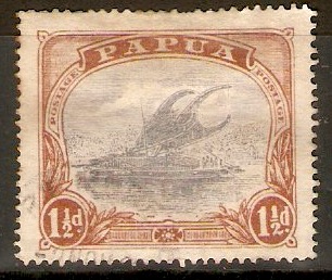 Papua 1916 1d Pale grey-blue and brown. SG95.