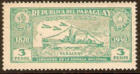 Paraguay 1931 3p Blue-green. SG401.