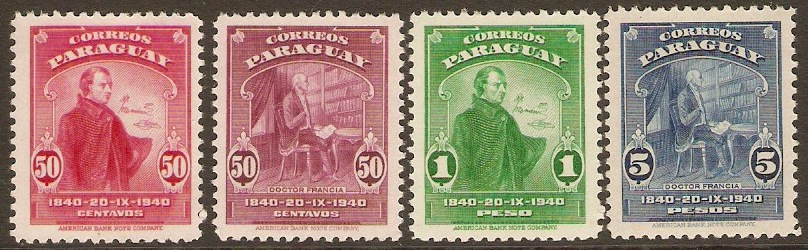 Paraguay 1940 Francia Anniversary Set. SG557-SG560.