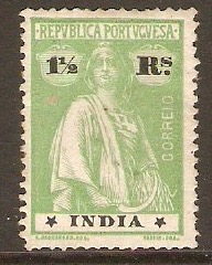 Portuguese India 1914 1r Yellow-green. SG440.