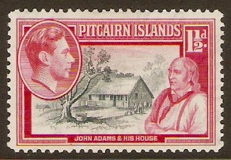 Pitcairn Islands 1940 1d Grey and carmine. SG3.
