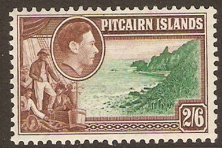 Pitcairn Islands 1940 2s.6d Green and brown. SG8.